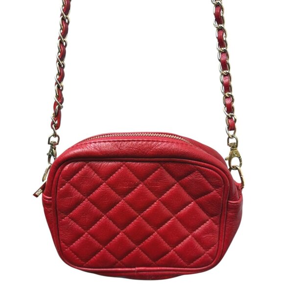 BROWNIE Red Leather Quilted Bag Chain Crossbody Made in Italy Handbag - Picture 1 of 14